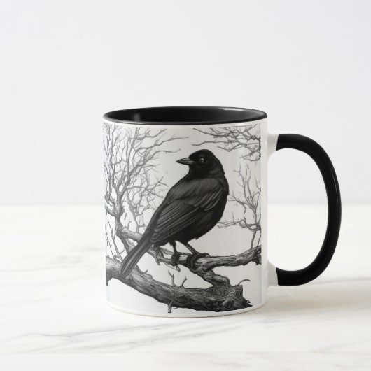 Crow Perched on Bare Winter Branches マグカップ (右)