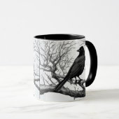 Crow Perched on Bare Winter Branches マグカップ (正面右)