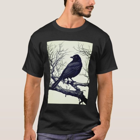 Crow Perched on Bare Winter Branches Tシャツ (正面)