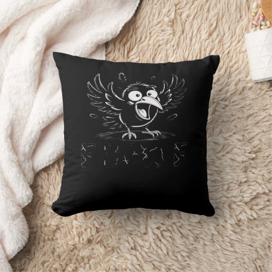 Crow, Retro F-Caw-F Bird Crow Funny Crow Bird Cawi クッション (ブランケット)