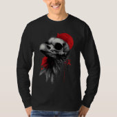 Crow Skull Barbed Wire Grunge Long Sleeve T-Shirt Tシャツ (正面)