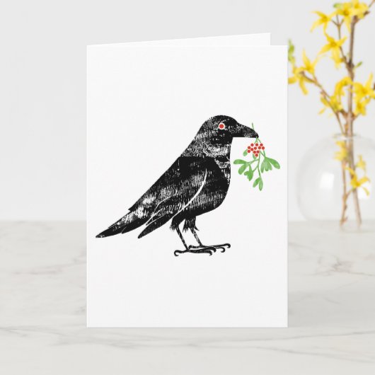 Crow with Mistletoe in it's beak 5"x7"  カード (黄色い花)