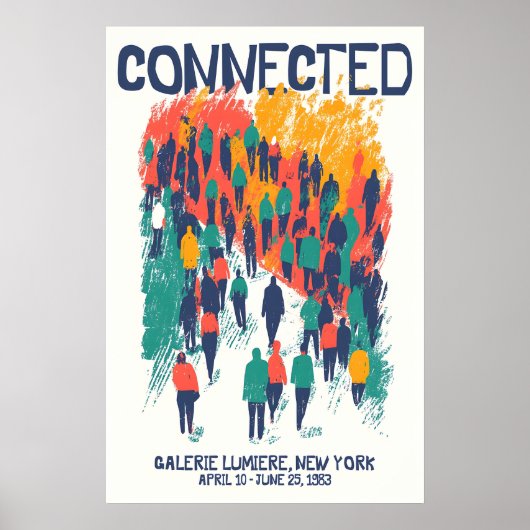 Crowd Illustration Art Print Connected Community ポスター (正面)