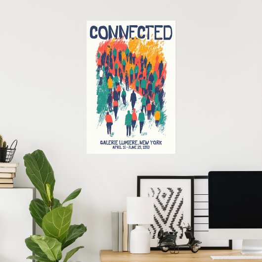 Crowd Illustration Art Print Connected Community ポスター (ホームオフィス)