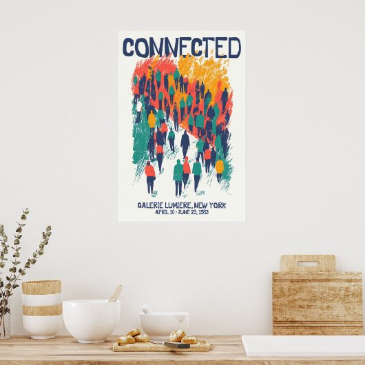 Crowd Illustration Art Print Connected Community ポスター (キッチン)