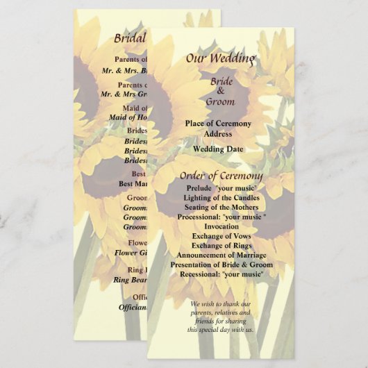 Crowd of Sunflowers結婚式 プログラム (正面/裏面)