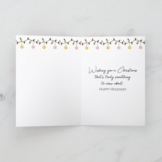 Crowing Christmas Rooster Wearing a Santa Hat カード (内部)