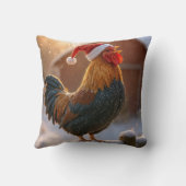 Crowing Christmas Rooster Wearing a Santa Hat クッション (裏面)