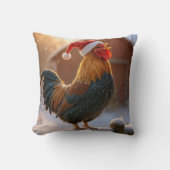 Crowing Christmas Rooster Wearing a Santa Hat クッション (正面)