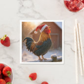 Crowing Christmas Rooster Wearing a Santa Hat スタンダードカクテルナプキン (インサイチュ)