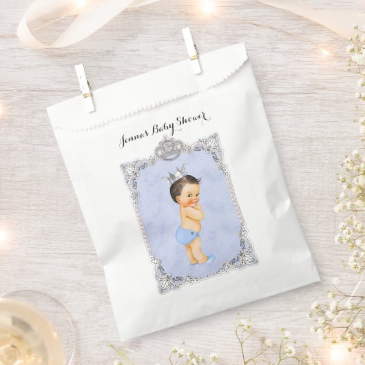 Crownダイヤモンドの小さい王子の男の赤ちゃんの青 フェイバーバッグ (クリップ留めされた状態)