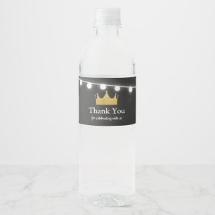 Crown 王子のベビーシャワーの金ゴールドホイル は感謝していしています ペットボトルラベル