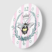 Crown Bee | ピンクと白のストライプ壁掛け時計 ラージ壁時計 (傾斜)
