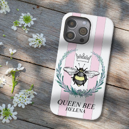 Crown Bee | ピンクと白のストライプ オーダーメイド Case-Mate iPhone 14 Pro Maxケース