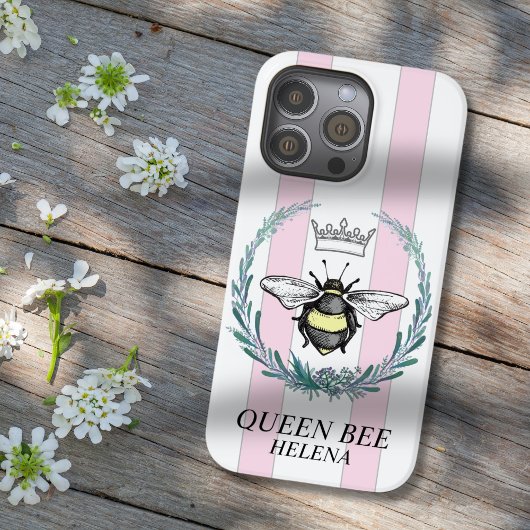 Crown Bee | ピンクと白のストライプ オーダーメイド Case-Mate iPhoneケース