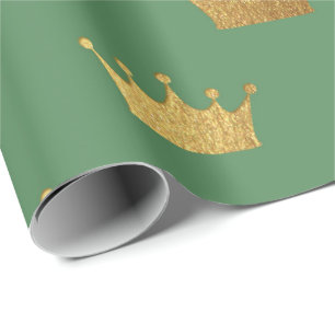 Crown Heraldic Princess金ゴールドの王室ので真新しい緑王 ラッピングペーパー