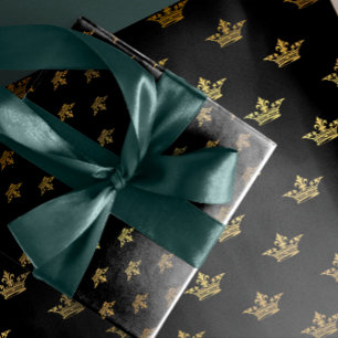 Crown Heraldic Princess金ゴールドの王室ので黒い王 ラッピングペーパー