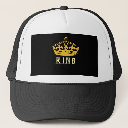 Crown Image KING Text Royal Style White Black-Cap キャップ (正面)