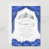 Crown Tiara Royal Blue Quinceanera 招待状 (正面)