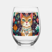 Crowned Bejewelled Cat ステムなしワイングラス (裏面)