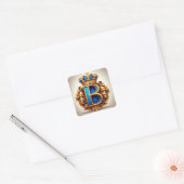 🔵 Crowned Blue Letter B Monogram Name Label ✨ スクエアシール (封筒)