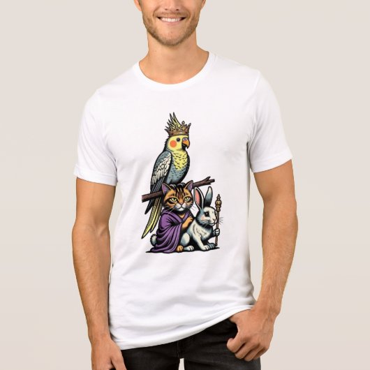 Crowned Cockatiel, Tabby Cat & Angora Rabbit, Funn トライブレンドＴシャツ (正面)