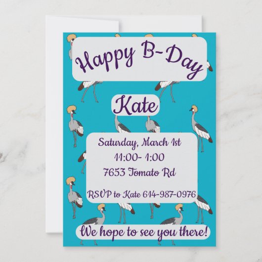 Crowned Cranes Happy Birthday 招待状 (正面)