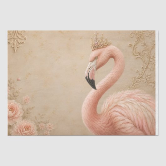 Crowned Flamingo Vintage Decoupage Tissue Paper 薄葉紙 (正面)