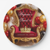 Crowned in Gold Royal Chair Birthday Party ペーパープレート (正面)