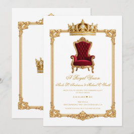 Crowned in Gold Royal Chair & Crown Wedding 招待状