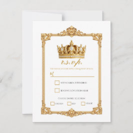 Crowned in Gold Royal Crown Elegant Wedding RSVP 招待状