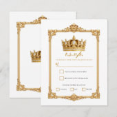 Crowned in Gold Royal Crown Elegant Wedding RSVP 招待状 (正面/裏面)