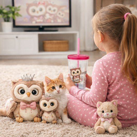 Crowned Owl with Floral Accents アクリルタンブラー