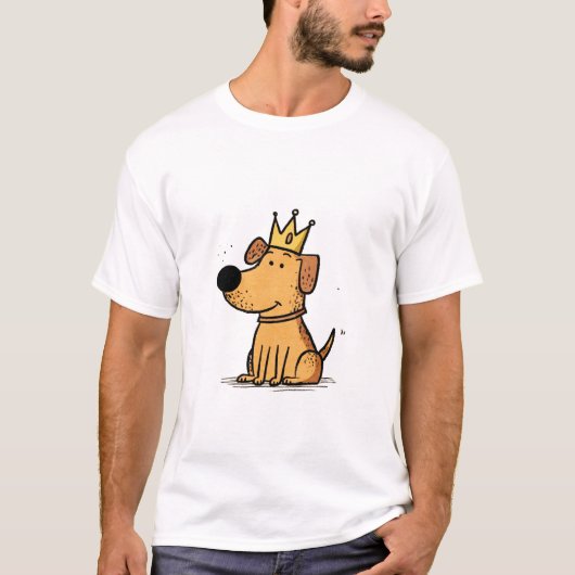 Crowned Pup – Cute Cartoon Dog King Tシャツ (正面)