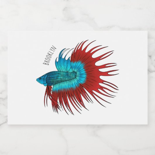 Crowntail betta fish cartoon illustration フードラベル (シングルラベル)