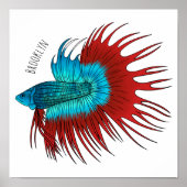 Crowntail betta fish cartoon illustration ポスター (正面)