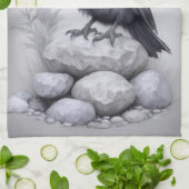 Crows Rock! Krähe Rabe mit Hut auf Steinen キッチンタオル (折り畳み)