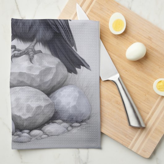 Crows Rock! Krähe Rabe mit Hut auf Steinen  キッチンタオル (四つ折り)