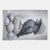 Crows Rock! Krähe Rabe mit Hut auf Steinen キッチンタオル (横)