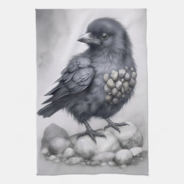Crows Rock! Niedliche Krähe Rabe auf Steinen  キッチンタオル