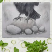 Crows Rock! Poster Krähe ausgebreitete Flügel キッチンタオル (折り畳み)