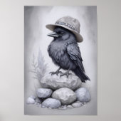 Crows Rock! Poster von Krähe mit Hut auf Steinen ポスター (正面)