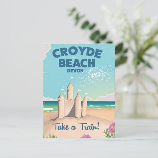 CROYDEビーチデヴォンヴィンテージ旅行ポスター ポストカード (スタンド正面)