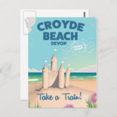 CROYDEビーチデヴォンヴィンテージ旅行ポスター ポストカード (正面/裏面)