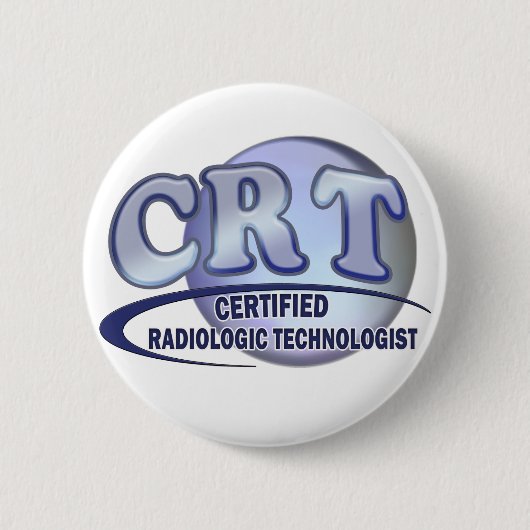 CRTによって証明される診療放射線技師の青のロゴ 缶バッジ (正面)