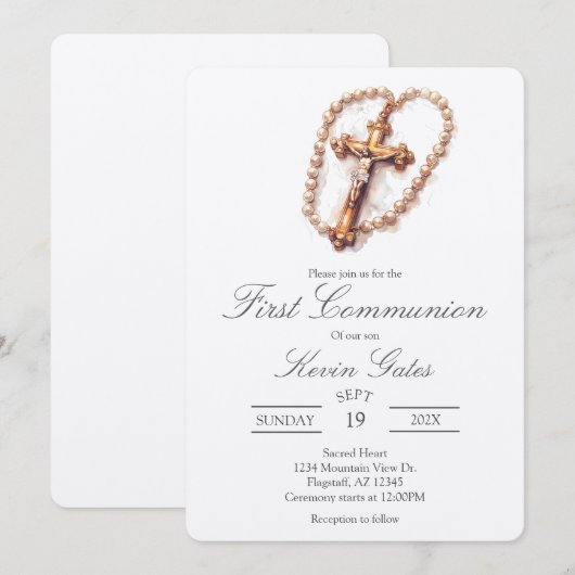 Crucifix  first communion Invitation 招待状 (正面/裏面)