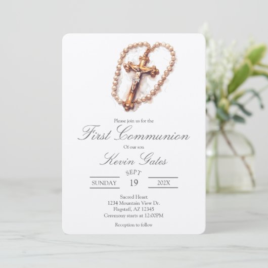 Crucifix  first communion Invitation 招待状 (スタンド正面)