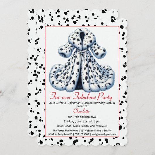 Cruella-Inspired Dalmatian Party – Birthday 招待状 (正面/裏面)