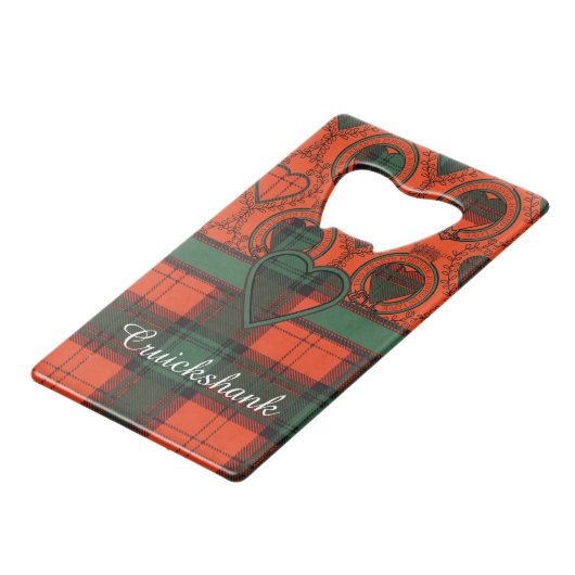 Cruickshankの一族の格子縞のスコットランドのキルトのタータンチェック クレジットカード栓抜き (裏面アングル)