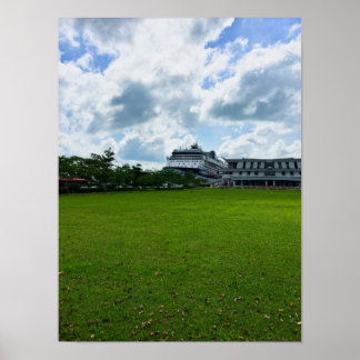 Cruise Ship at Singapore Harbour with Terminal ポスター